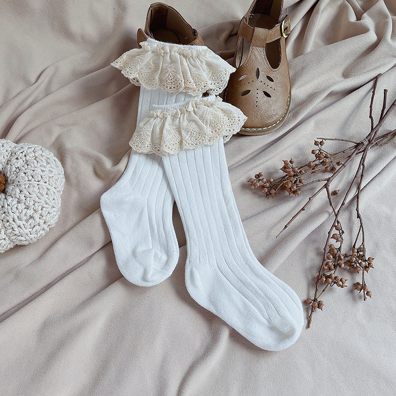 Sosete lungi pentru fetite, Antonia - White, diverse marimi, bumbac + elastan