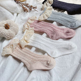 Sosete lungi pentru fetite, Selena - White, diverse marimi, bumbac + elastan