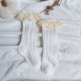 Sosete lungi pentru fetite, Selena - White, diverse marimi, bumbac + elastan