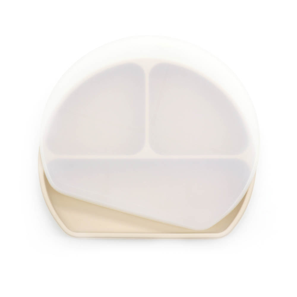 Farfurie diversificare bebelusi, cu capac - Beige, silicon, 6 luni+