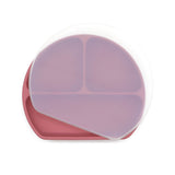 Farfurie diversificare bebelusi, cu capac - Dark Pink, silicon, 6 luni+