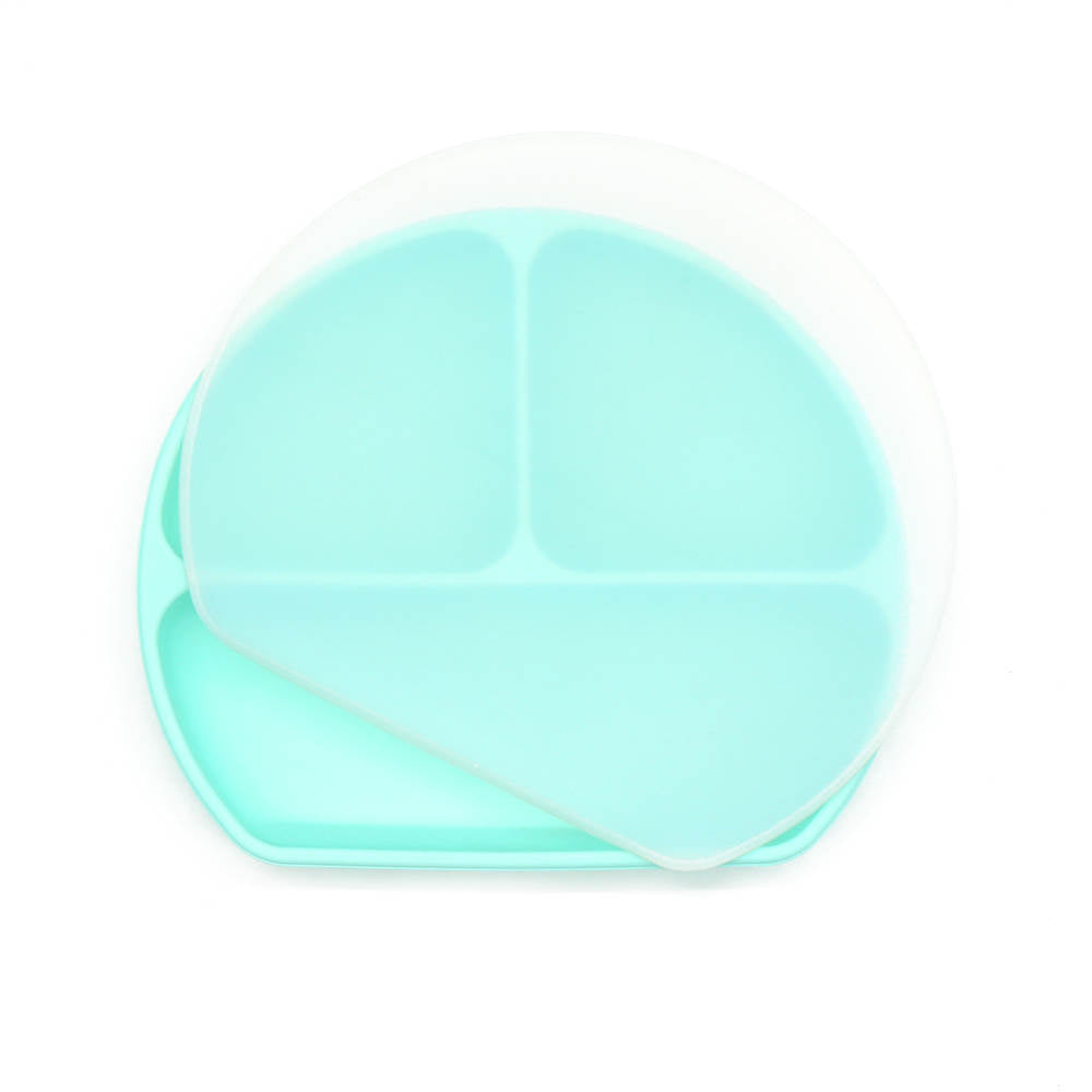 Farfurie diversificare bebelusi, cu capac - Mint, silicon, 6 luni+