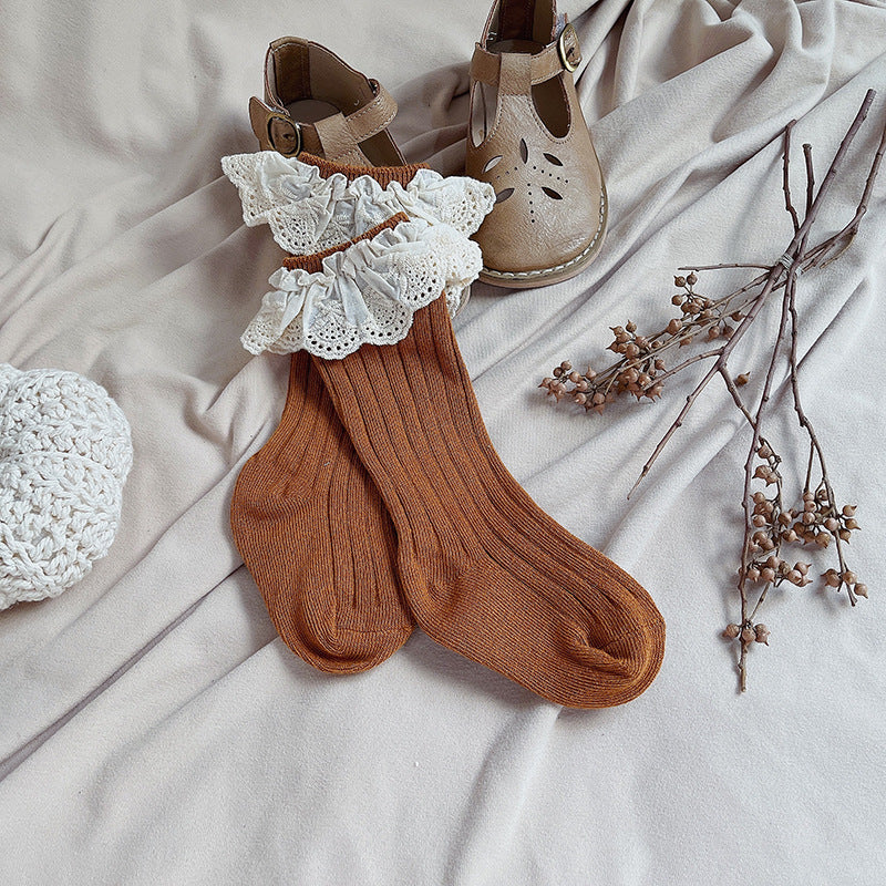Sosete lungi pentru fetite, Antonia - Brown, diverse marimi, bumbac + elastan