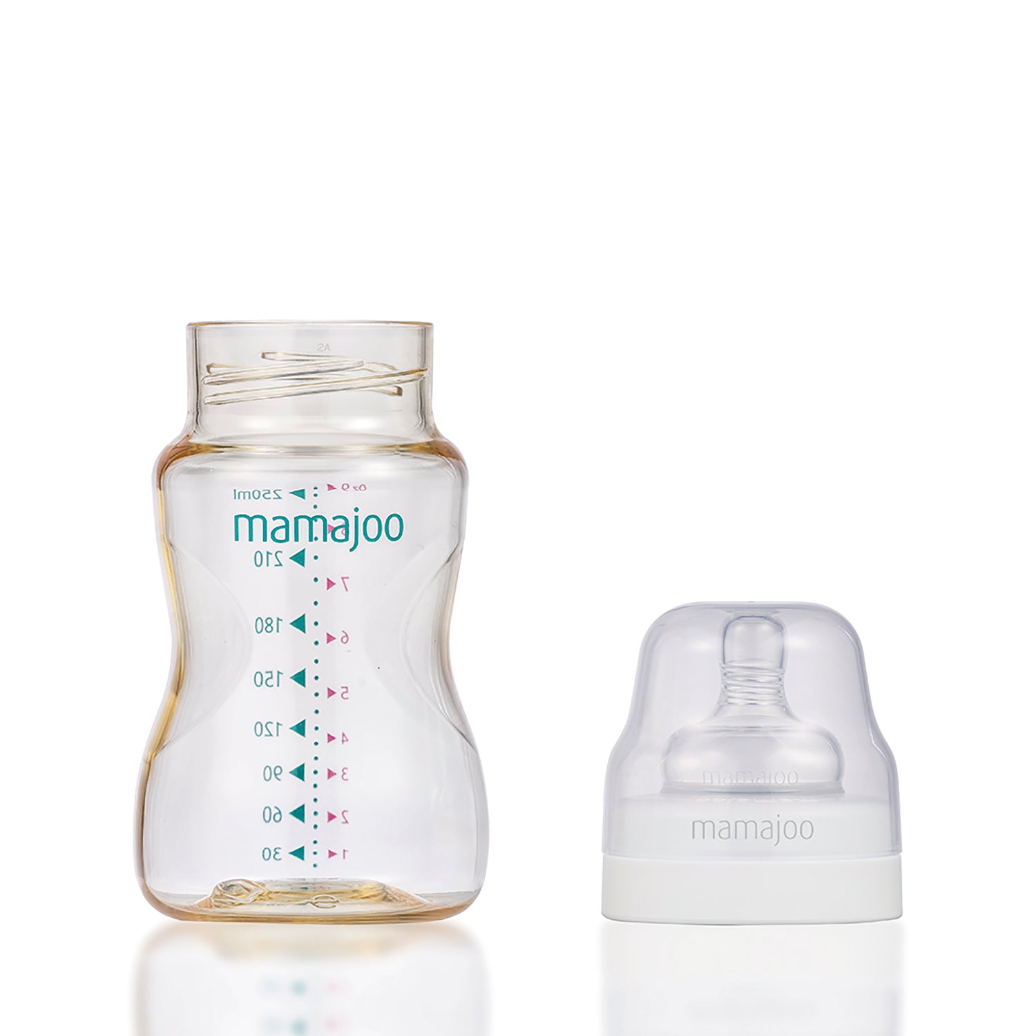 Biberon Mamajoo Gold, tetina Anti-colic, 250 ml/M, 6 luni+, PES + silicon