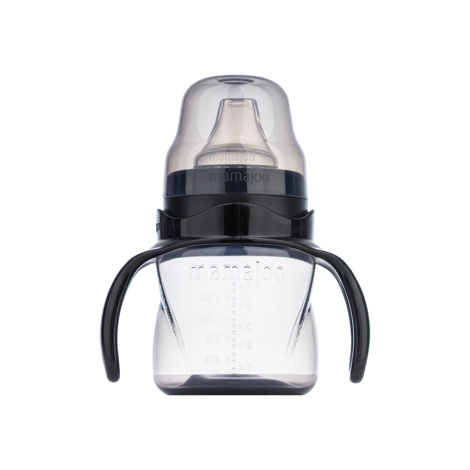 Cana antrenament bebelusi Mamajoo, Negru, anticurgere/anticolici, 160 ml, 6 luni+, PP + silicon