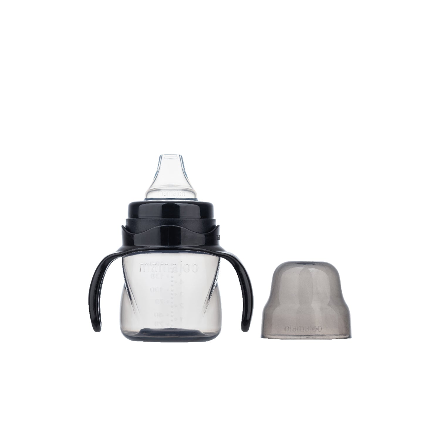 Cana antrenament bebelusi Mamajoo, Negru, anticurgere/anticolici, 160 ml, 6 luni+, PP + silicon