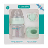 Mini set cadou bebelusi Mamajoo, Verde Pudra, 150 ml/S, 0 luni+, PP + Silicon