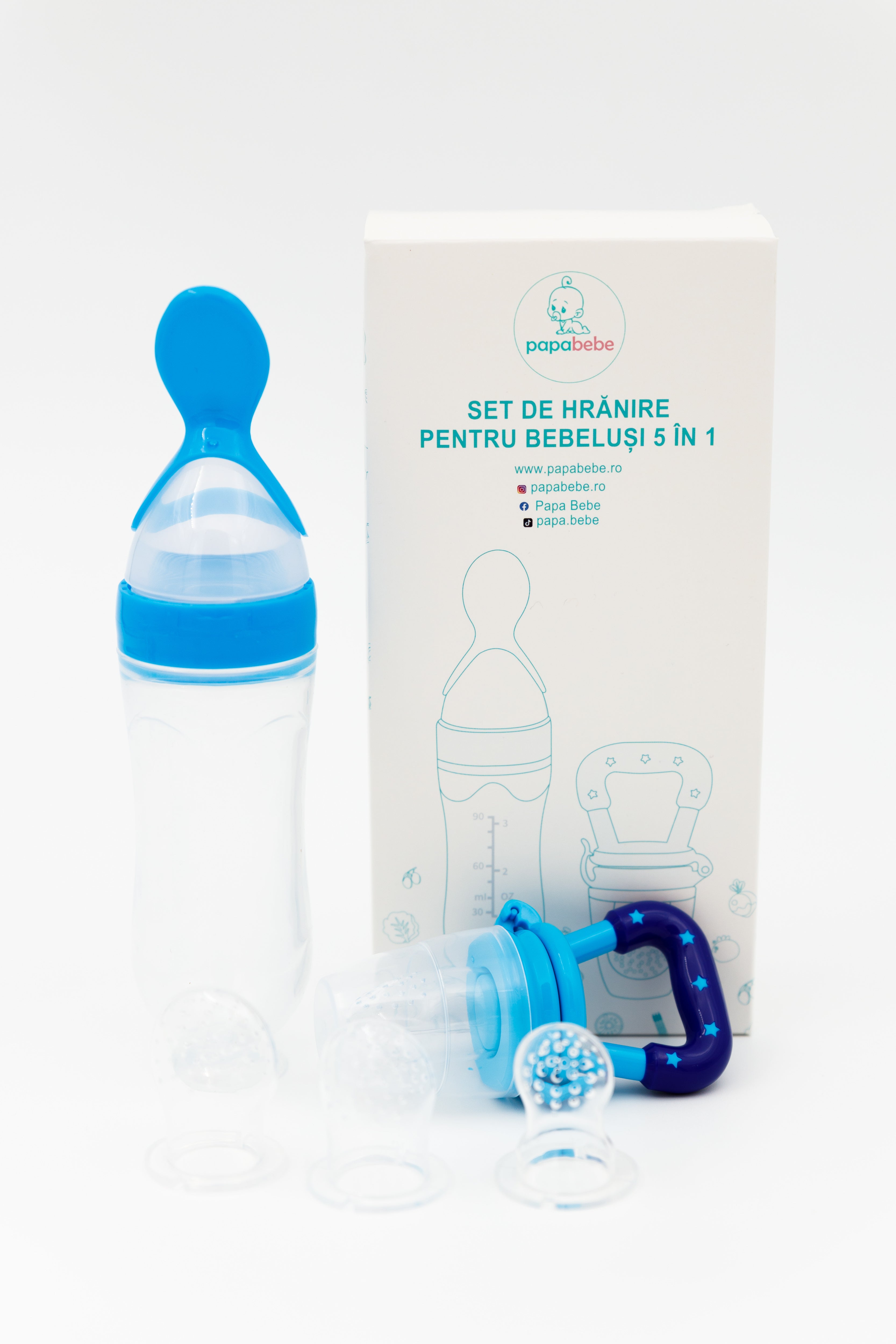 Set de hranire pentru bebelusi 5 in 1, 6 luni+, diverse culori, silicon, 21x5 cm