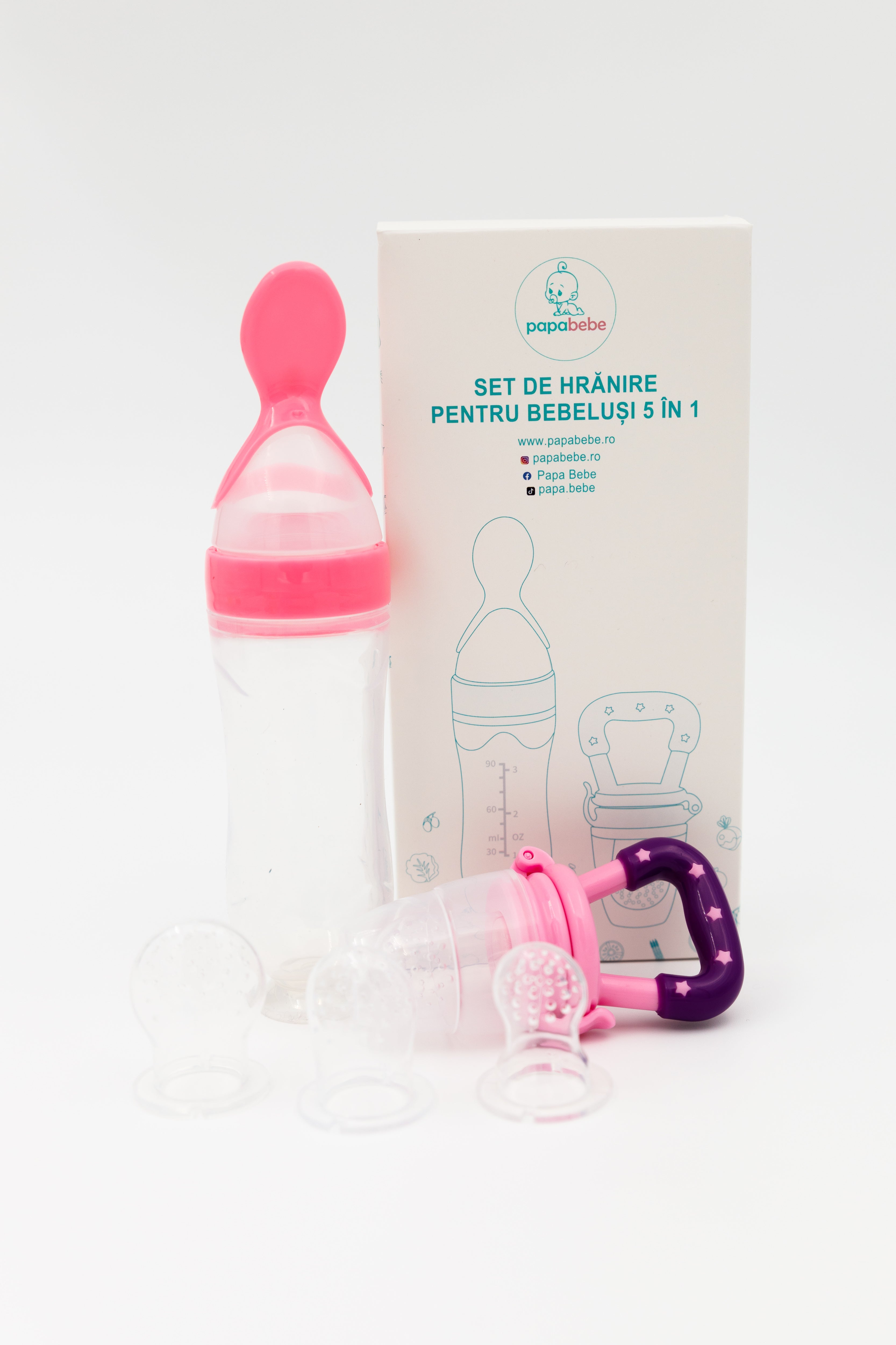 Set de hranire pentru bebelusi 5 in 1, 6 luni+, diverse culori, silicon, 21x5 cm