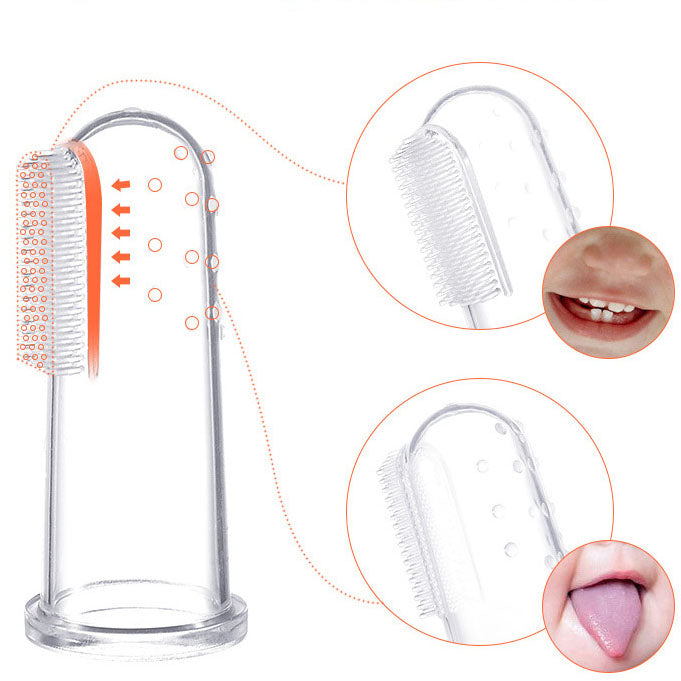 Periuta de dinti pentru bebelusi + cutiuta de depozitare, model degetar, diverse culori, 6 luni+, silicon