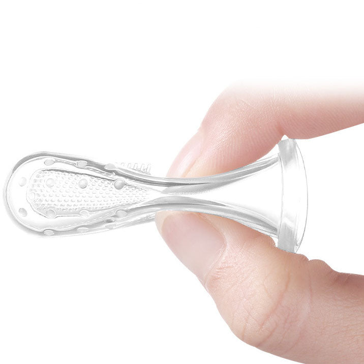 Periuta de dinti pentru bebelusi + cutiuta de depozitare, model degetar, diverse culori, 6 luni+, silicon