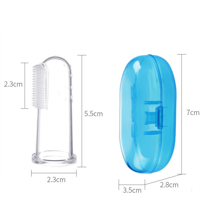 Periuta de dinti pentru bebelusi + cutiuta de depozitare, model degetar, diverse culori, 6 luni+, silicon