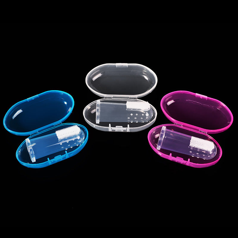 Periuta de dinti pentru bebelusi + cutiuta de depozitare, model degetar, diverse culori, 6 luni+, silicon