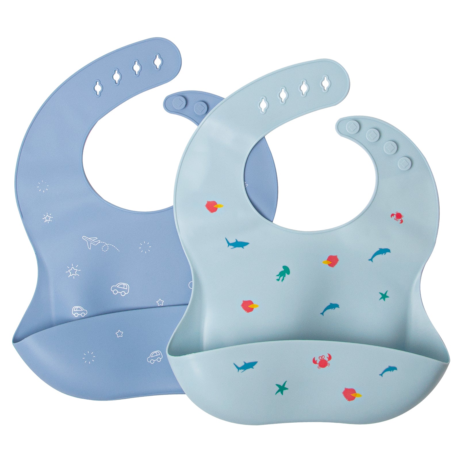 Set 2 bavete ajustabile din silicon, diverse culori, 6 luni+