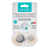 Set 2 suzete ortodontice Mamajoo + cutie sterilizare, Beige Leopard, 6 luni+, silicone+PP