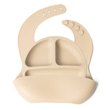 Set bavetica si farfurie din silicon – Beige, 6 luni+