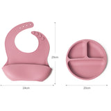 Set bavetica si farfurie din silicon – Pink, 6 luni+
