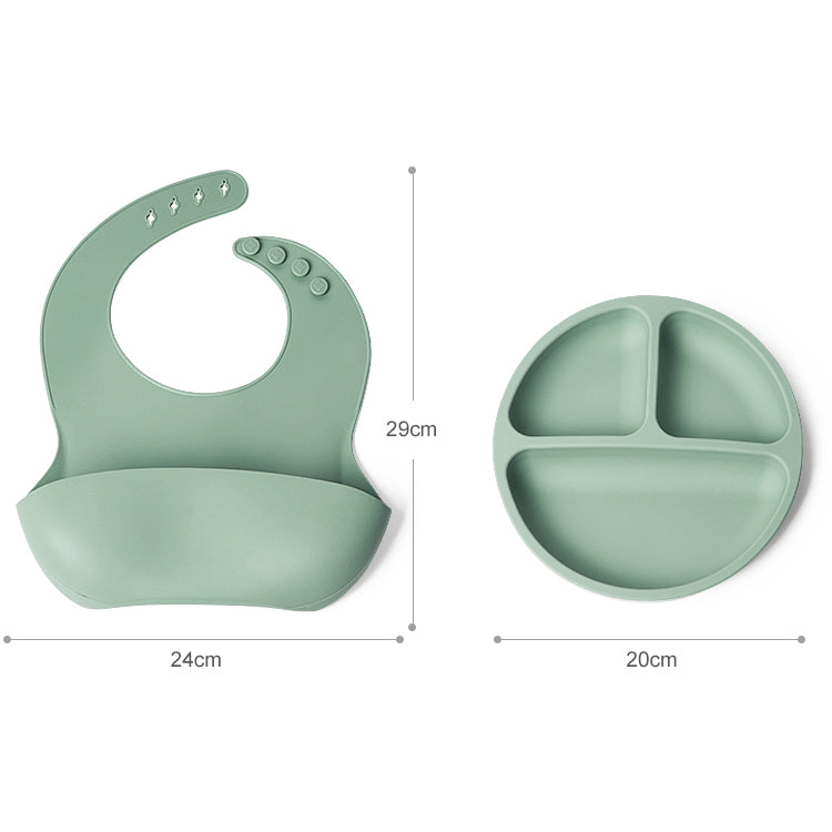 Set bavetica si farfurie din silicon – Green, 6 luni+