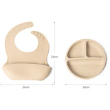 Set bavetica si farfurie din silicon – Beige, 6 luni+