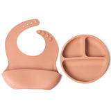Set bavetica si farfurie din silicon – Salmon, 6 luni+