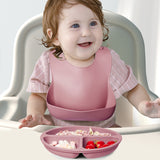Set bavetica si farfurie din silicon – Pink, 6 luni+