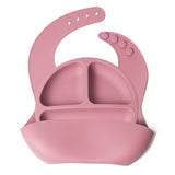 Set bavetica si farfurie din silicon – Pink, 6 luni+