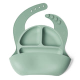 Set bavetica si farfurie din silicon – Green, 6 luni+