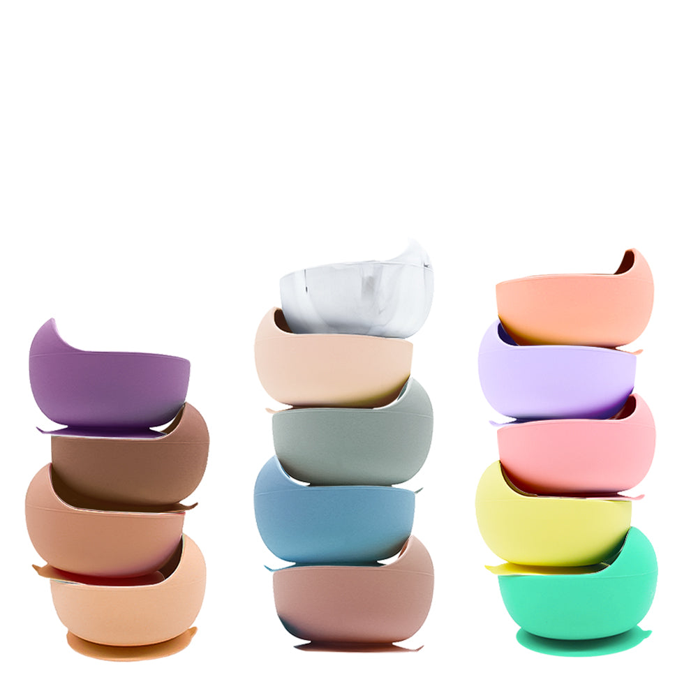 Set diversificare bebelusi  din silicon (bol si lingurita cu maner din lemn) – Light Grey, 6 luni +