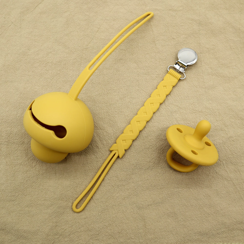 Set suzeta dentitie, lantisor si protectie, Model 2 – Mango, 3 luni+, silicon
