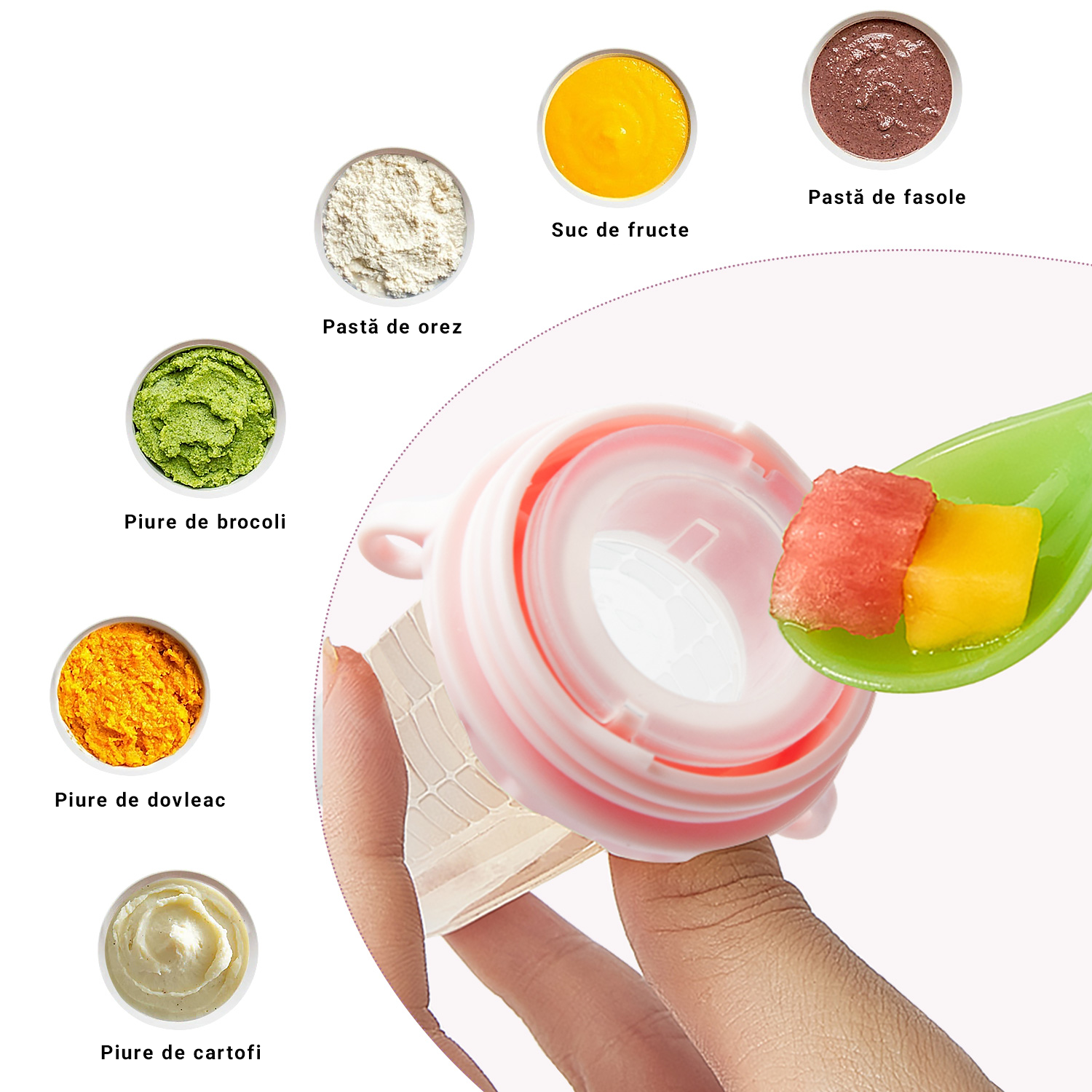 Alimentator pentru fructe Papa Bebe, 6 luni+, diverse culori, silicon, 15x6,5 cm