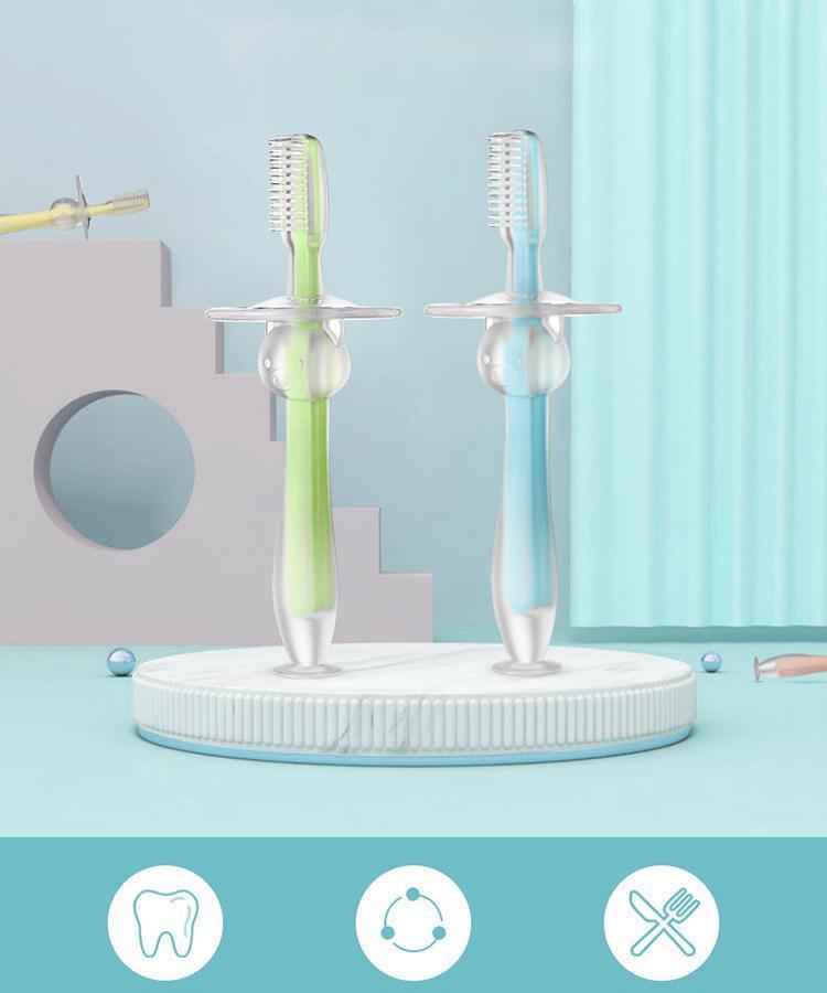 Periuță de dinți pentru bebeluși Papa Bebe, 6 luni+, diverse culori, silicon, 4,5x2,5 cm