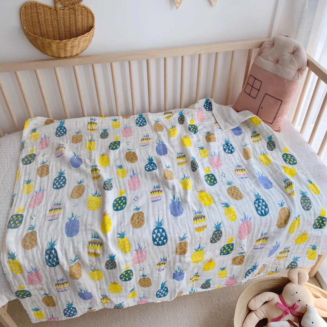 Paturica din bumbac pentru bebelusi - Pineapple, 0 luni+, 110x110 cm