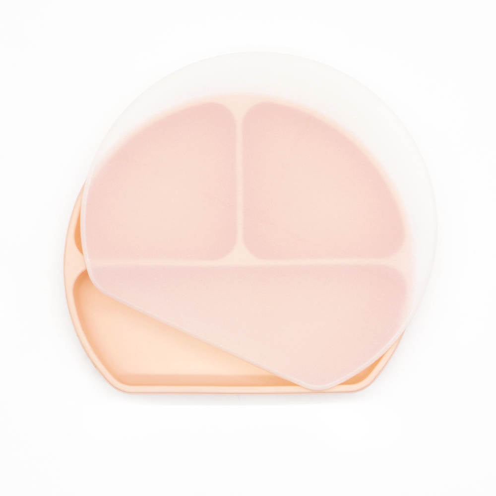 Farfurie diversificare bebelusi, cu capac - Peach, silicon, 6 luni+