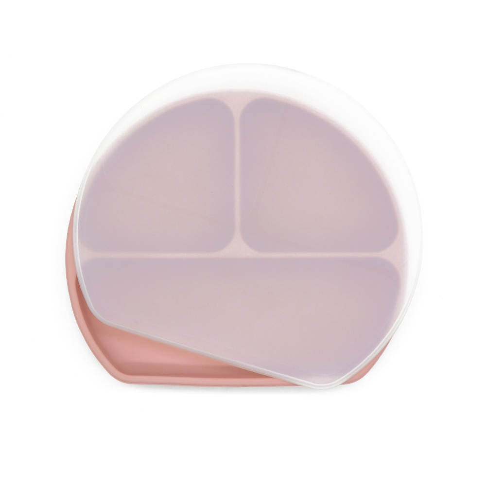 Farfurie diversificare bebelusi, cu capac - Rose Pink, silicon, 6 luni+