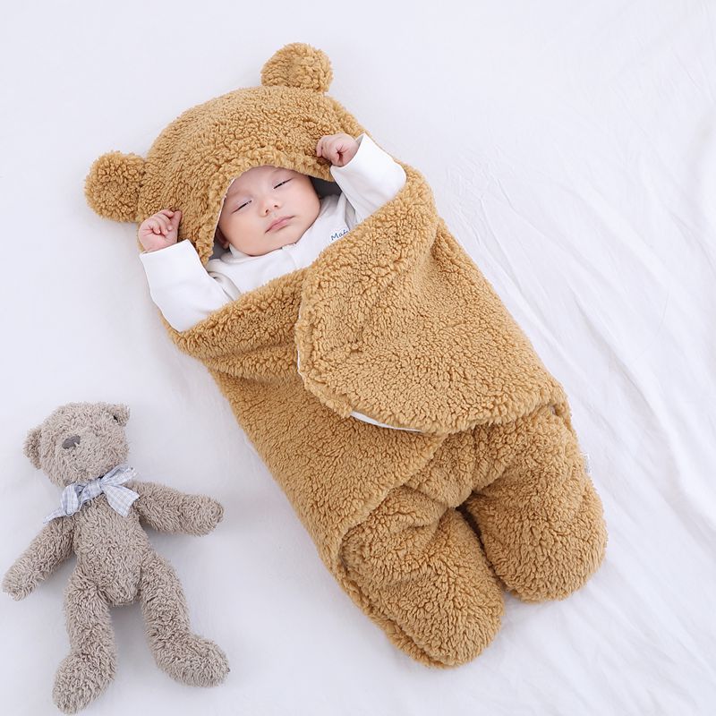 Sac de dormit pentru bebelusi, Teddy Bear – Brown, 0 - 3 luni, material plusat