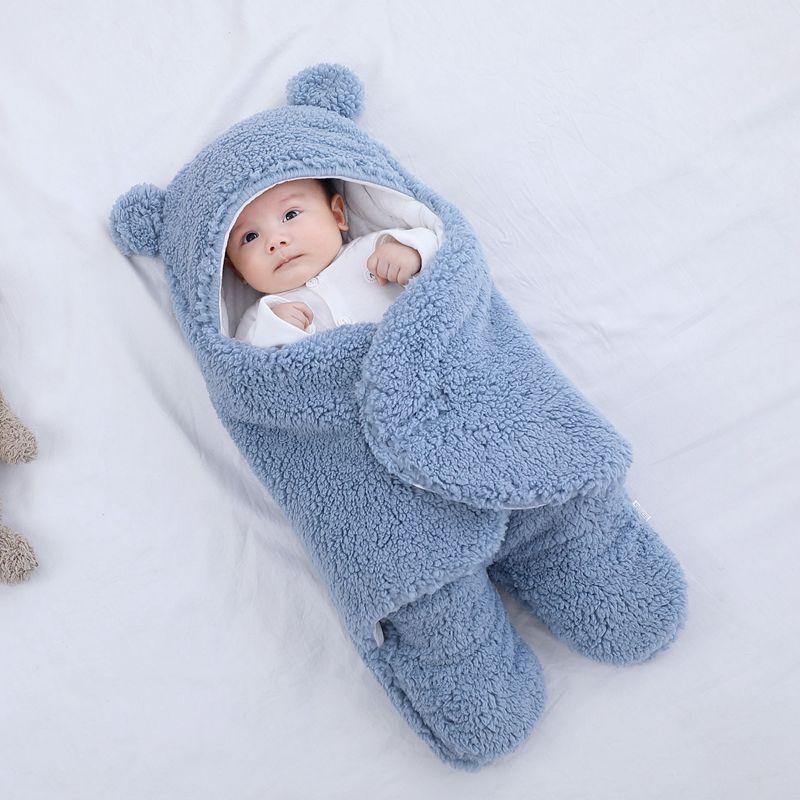 Sac de dormit pentru bebelusi, Teddy Bear – Blue, 3 - 6 luni, material plusat
