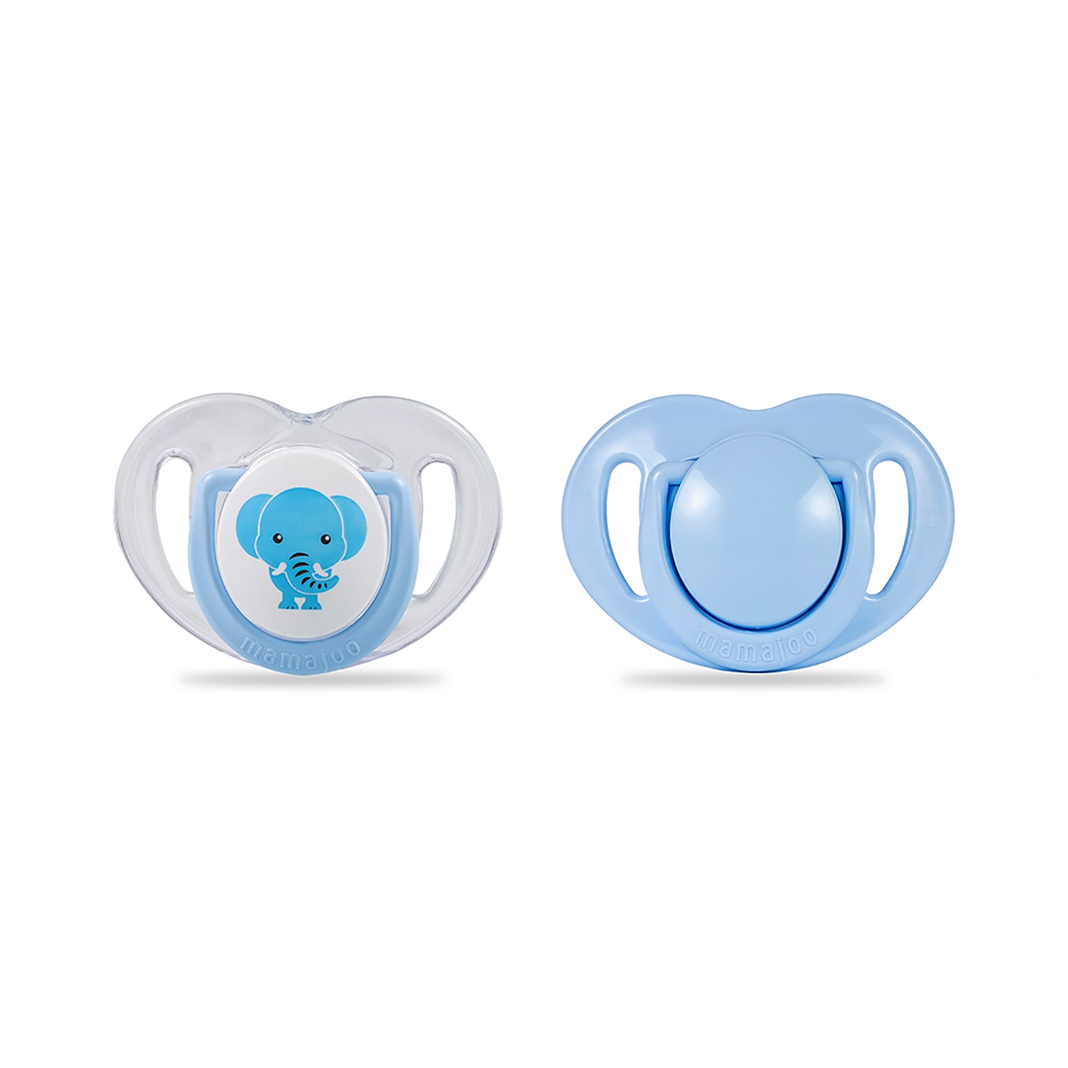 Set 2 suzete ortodontice Mamajoo, Elephant & Blue, 0 luni+, silicon + PP