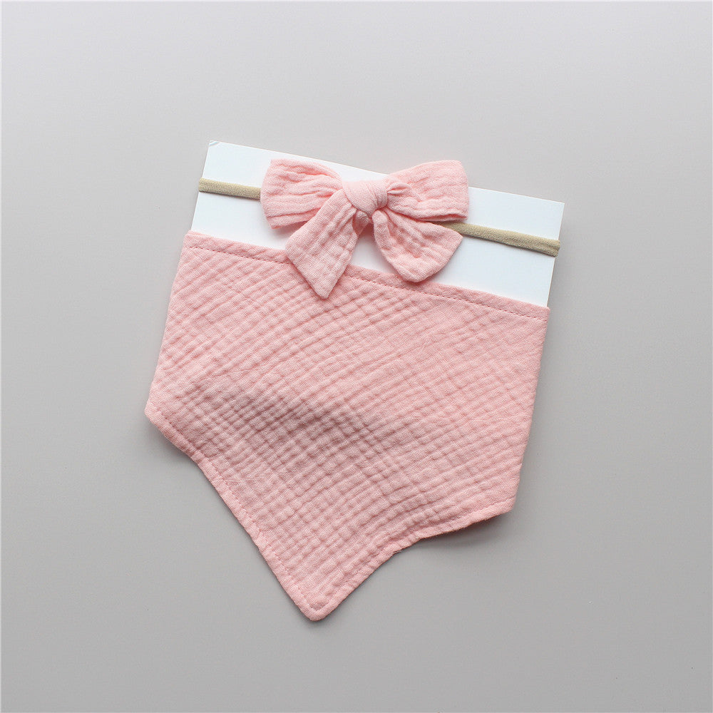 Set baveta și bentita pentru bebelusi, din muselina - Pink, 0-2ani, bumbac