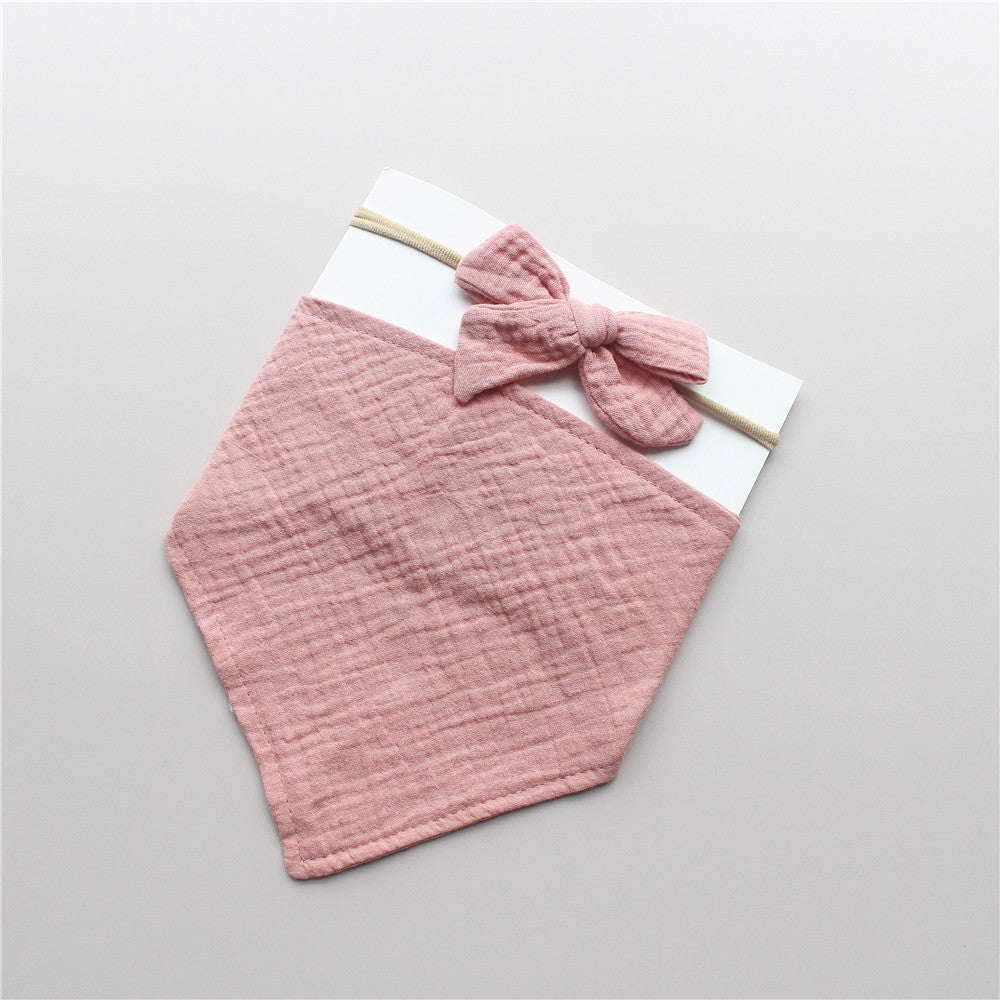 Set baveta și bentita pentru bebelusi, din muselina - Rose Pink, 0-2ani, bumbac