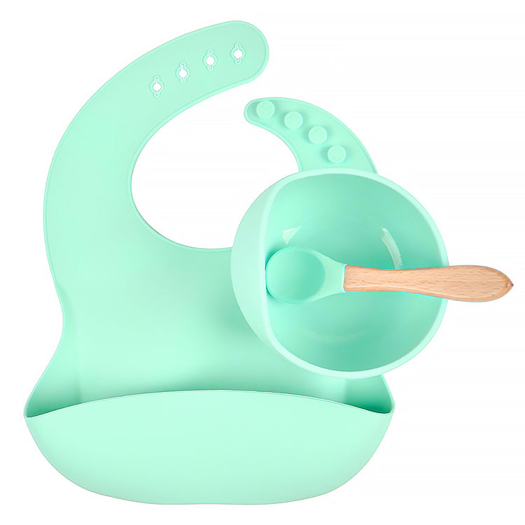 Set diversificare bebelusi (baveta, bol și linguriță) – Mint, 6 luni+, silicon