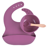 Set diversificare bebelusi (baveta, bol și linguriță) – Purple, 6 luni+, silicon