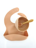 Set diversificare bebelusi (baveta, bol și linguriță) – Beige, 6 luni+, silicon